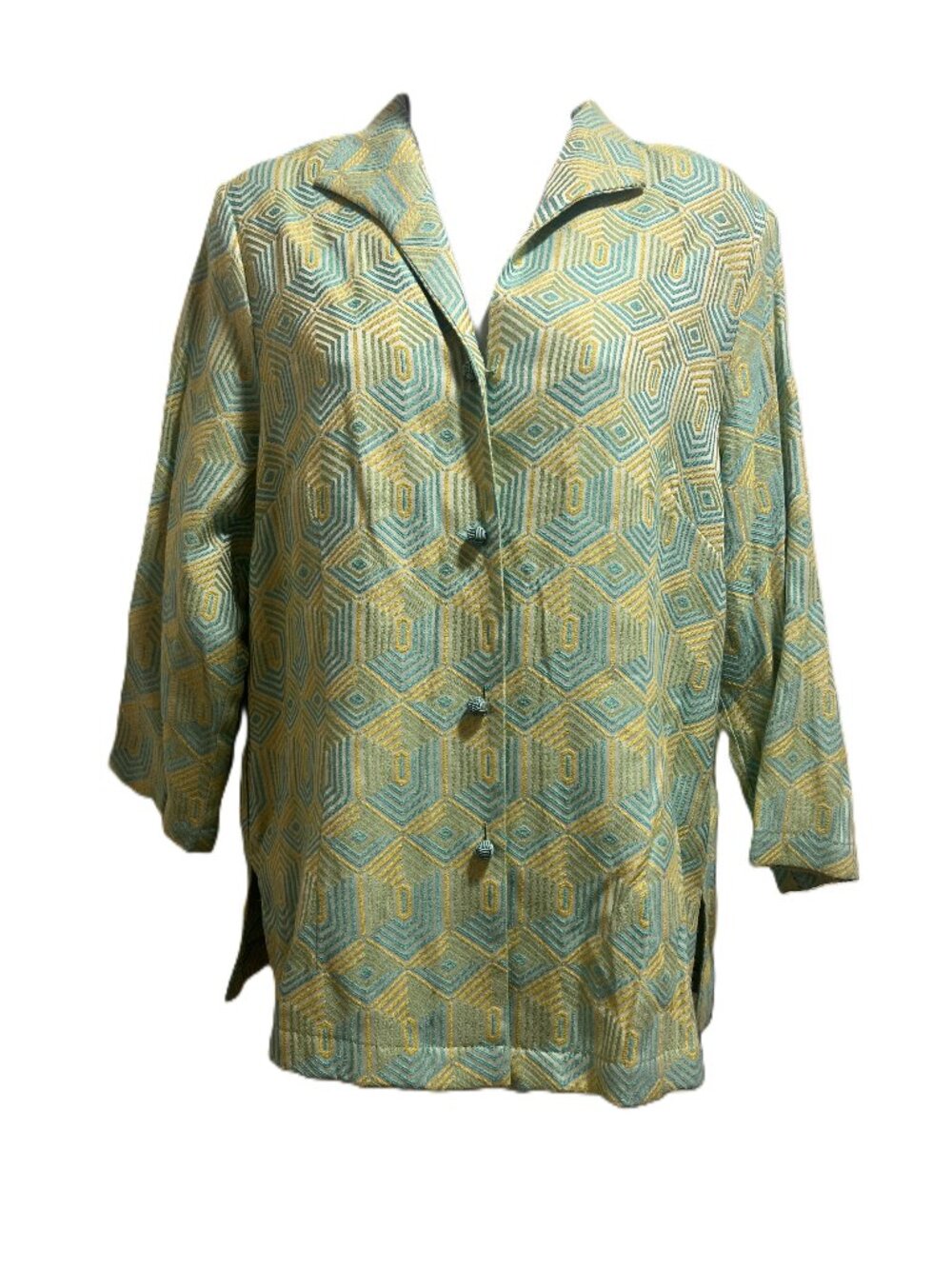 VTG Mid-Century Nod Americana Connie Roberson Top Lime Green/Teal/Cram Large